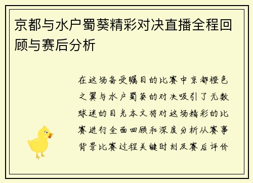 京都与水户蜀葵精彩对决直播全程回顾与赛后分析
